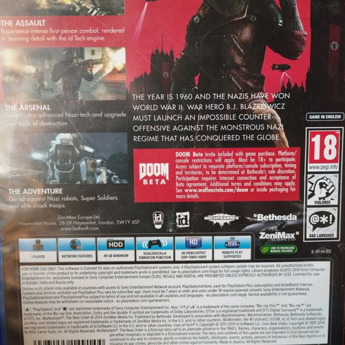 Wolfenstein game pack like new for PlayStation 4