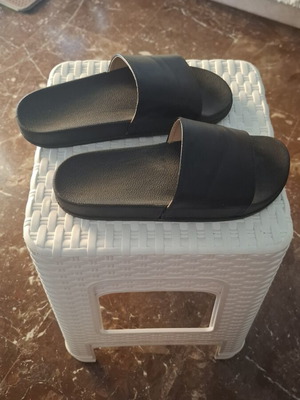 Black leather slippers, size 38
