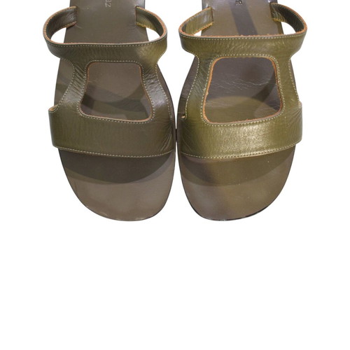 Zeus+Dione leather flat slides sandals used, khaki olive green H-strap IT 41
