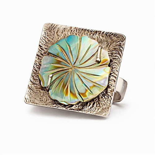 Luminous Shell Flower ring new, 925 silver with shell flower