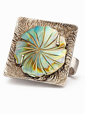 Δαχτυλίδι Luminous Shell Flower καινούργιο, ασημένιο 925 με όστρακο