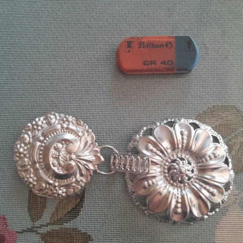 1900 French silver plated handmade cape clasp, women's accessory