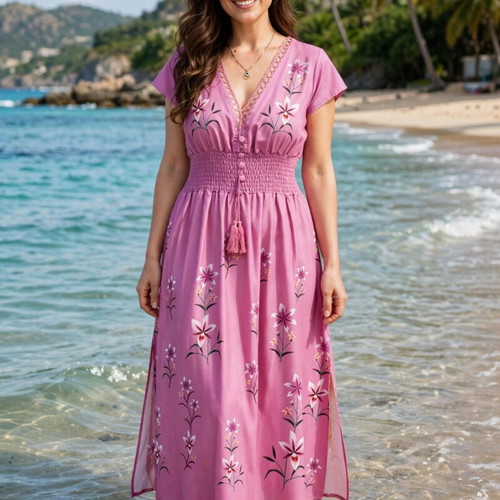 Pink Boho Floral Maxi Dress size M like new