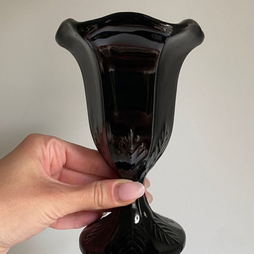 Vintage set of 4 black footed dessert glasses Fidenza Italy like new