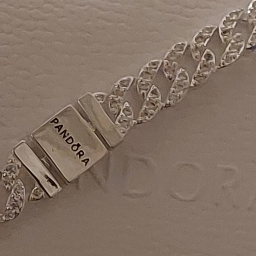 Pandora bracelet size 18, silver with cubic zirconia