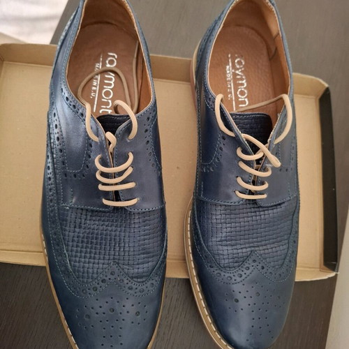 Raymont men's leather shoes like new, blue with beige laces