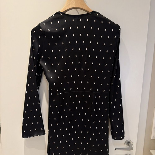 H&M wrap satin dress dark navy polkadot like new, sizes S and M
