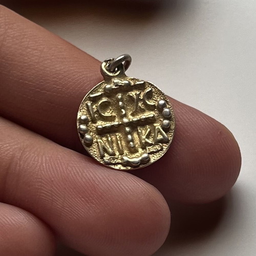 Gold-plated Konstantinato pendant used, two-sided amulet