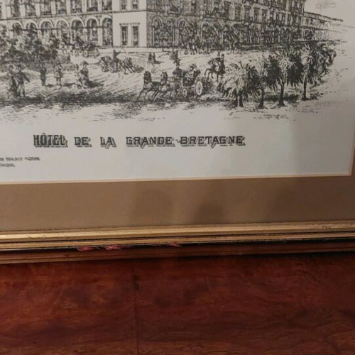 Hotel Grande Bretagne engraving like new, 19th century historic lithograph