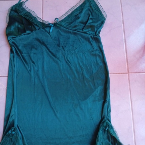 Staten women's nightdress, green, lace trim, size L