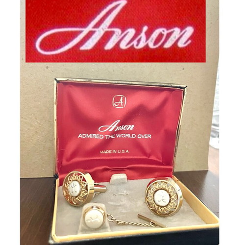 Anson vintage men's cufflinks and tie pin set gold 1970s like new