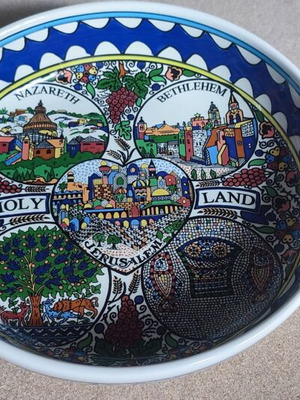 Handmade ceramic bowl Holy Land like new, Armenian art