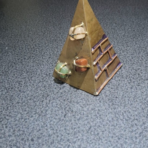 Vintage brass pyramid 13cm with semi-precious stones used