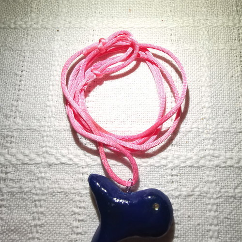 Fish pendant handmade from fimo with rhinestone and adjustable cord
