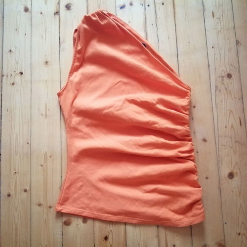 Zara asymmetric one-shoulder top with side ruching, orange, size L