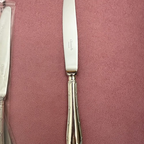 Christofle vintage silver plated knives set of 12, Rubans Croisés design