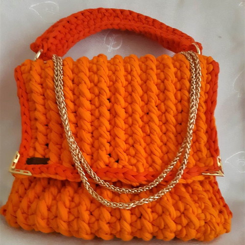 Handmade knitted crossbody bag orange new