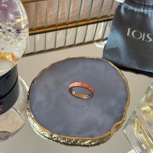 Loisir stainless steel ring with coral enamel and zircon like new