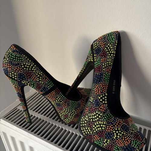 Platform high heels like new, multicolored rhinestones, size 38, 16 cm heel
