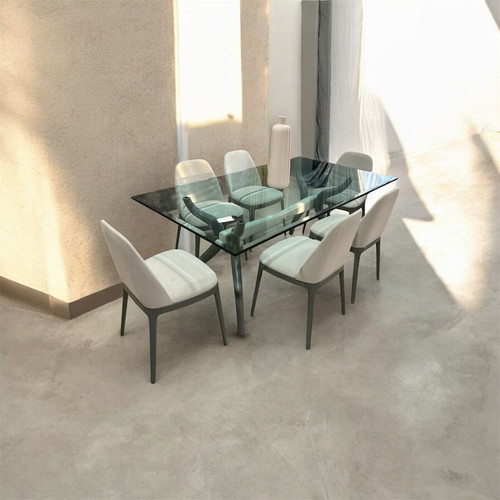 Beech wood dining set with 20mm glass top new with 6 chairs