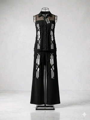 Sporty elegant set new in black and white with pants and vest