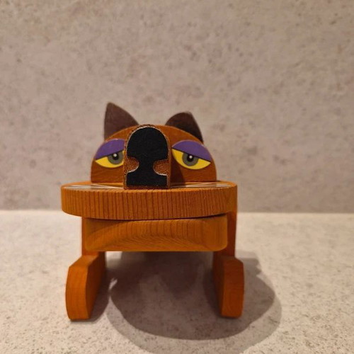 Vintage Wooden Cat Figurine by Studio Frank Meisler