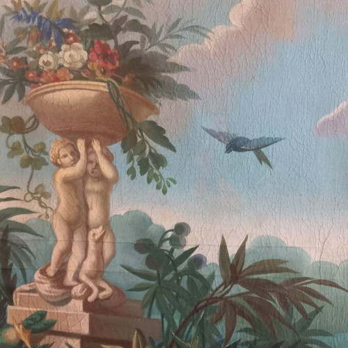 French Trumeau mirror used, late 19th century, canvas painting