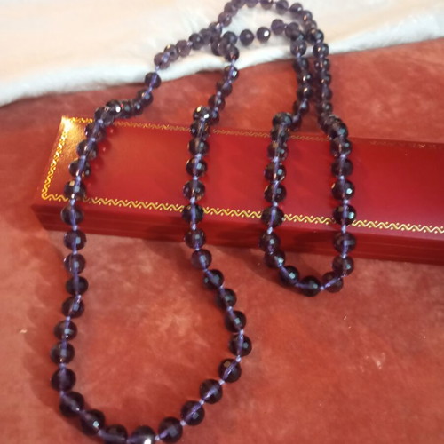 Necklace with Austrian Crystal Beads like new, purple, 63 cm