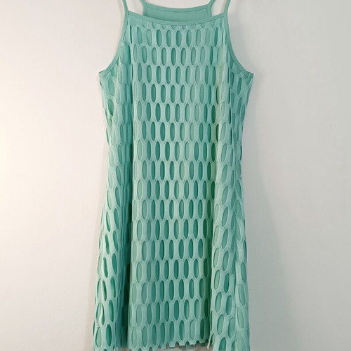 Scandalo mint mesh cut out dress with belt, pastel chic summer