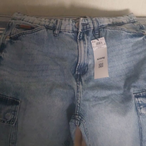 Sinsay denim cargo shorts size 32, gray