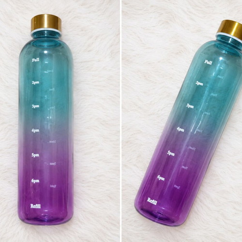 Motivational Water Bottle with Hour Markings Petrol Gradient and Gold Cap
