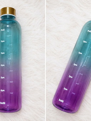 Motivational Water Bottle with Hour Markings Petrol Gradient and Gold Cap