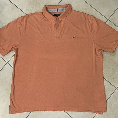 Tommy Hilfiger Men Polo Shirt peach orange classic flag logo size 3XL like new