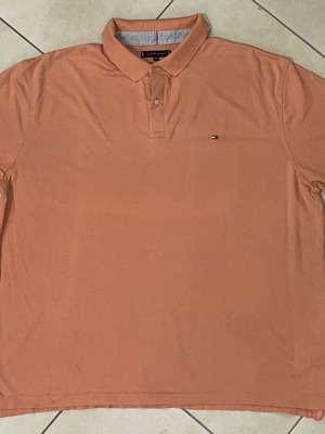 Tommy Hilfiger Men Polo Shirt peach orange classic flag logo size 3XL like new