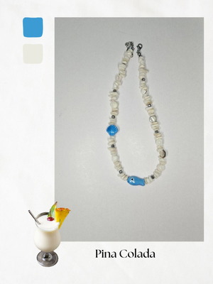 Pina Colada cocktail handmade necklace with ceramic fish