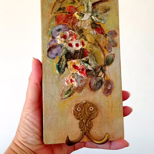 Wood painting with brass hook used, handmade art