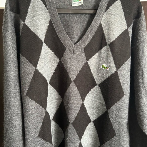 Lacoste men's V neck sweater large like new, black and gray
