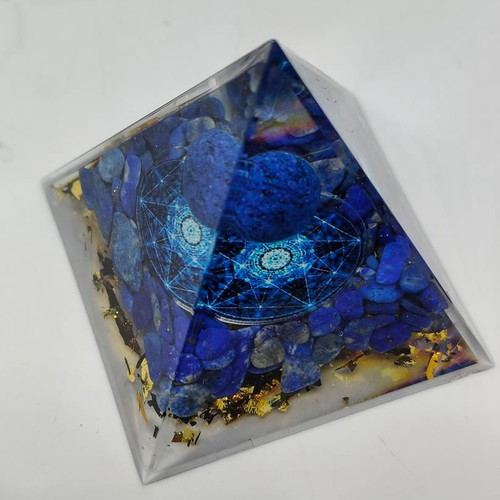 Orgonite Pyramid Lapis Lazuli with Geometric Motif like new