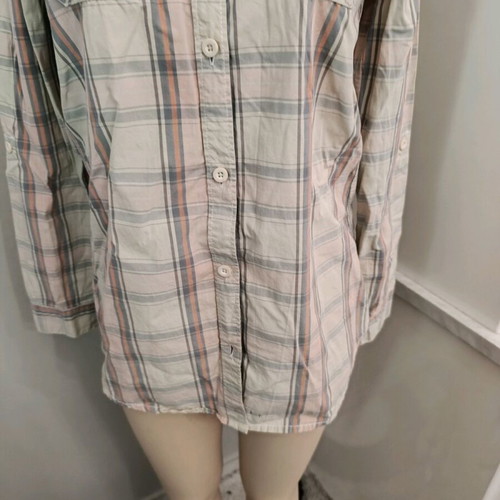 Aggressive plaid shirt size Small like new, pastel beige