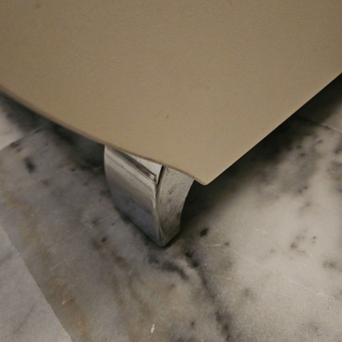 Coffee table used with glass top and storage space, brown and beige