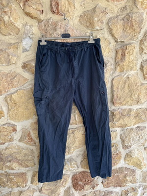 Men's cotton cargo pants large navy blue with pockets and drawstring used
