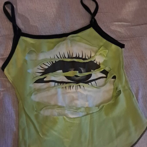 Lime top with eye print used, size S, black and green