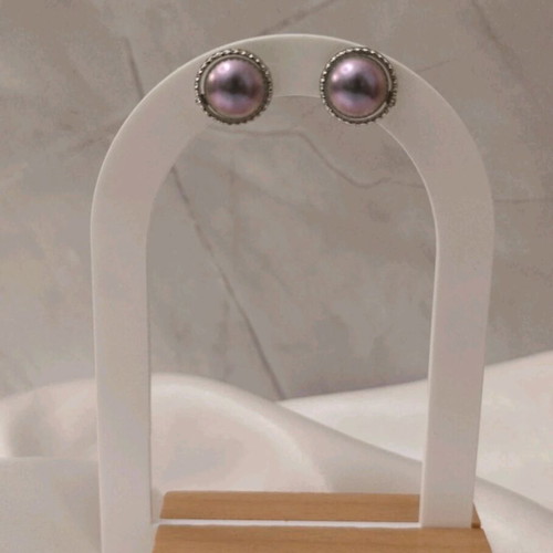 Earrings with purple pearl and silver details, new