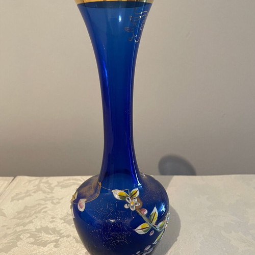 Vintage blue vase with designs new with gold finish