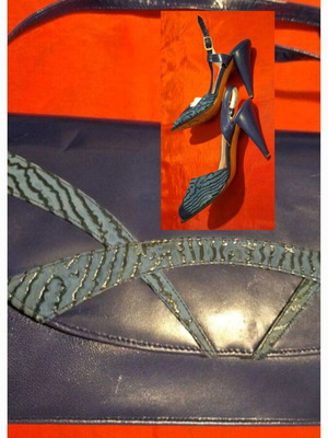 Bournazos leather blue clutch bag like new with matching sandals gift