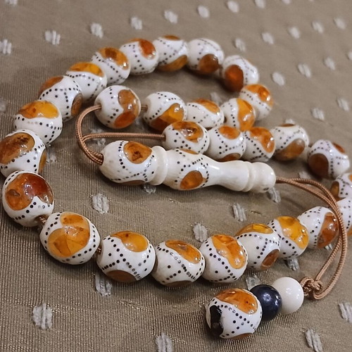 Amber Worry Beads used from Egypt with silver embroidery
