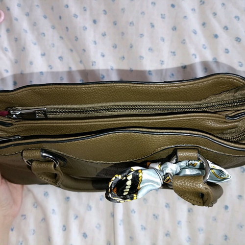Famous Shoes olive/brown handbag new with bow and two compartments
