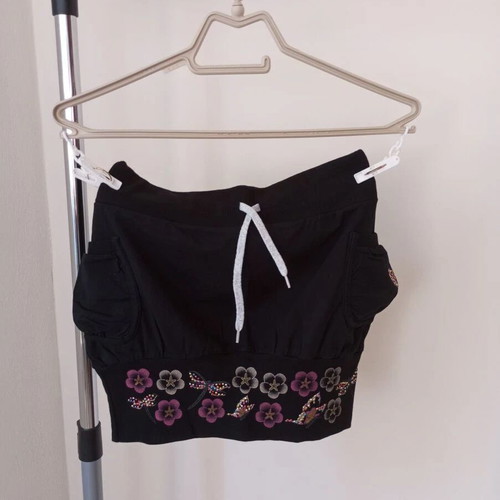 Black embroidered skirt with white top set, size S
