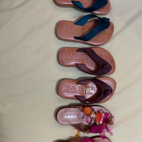 Handmade leather kids' flip-flops new, pack of 3 pairs size 24