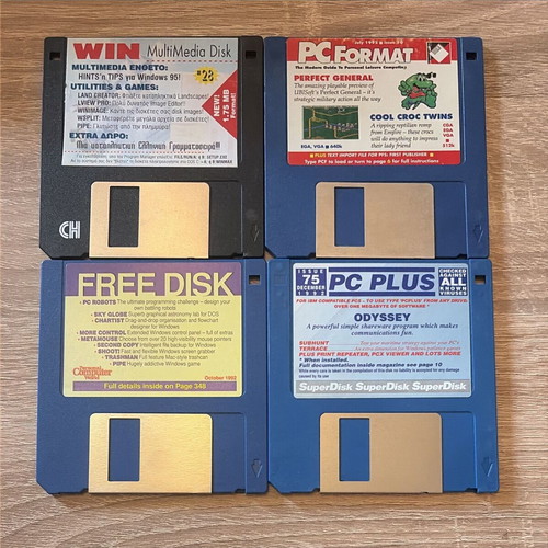 Vintage PC 3.5" floppy disks used, pack of 4, collectible covers